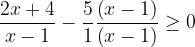 \dpi{120} \frac{2x+4}{x-1}- \frac{5}{1}\frac{\left (x-1 \right )}{\left (x-1 \right )}\geq 0